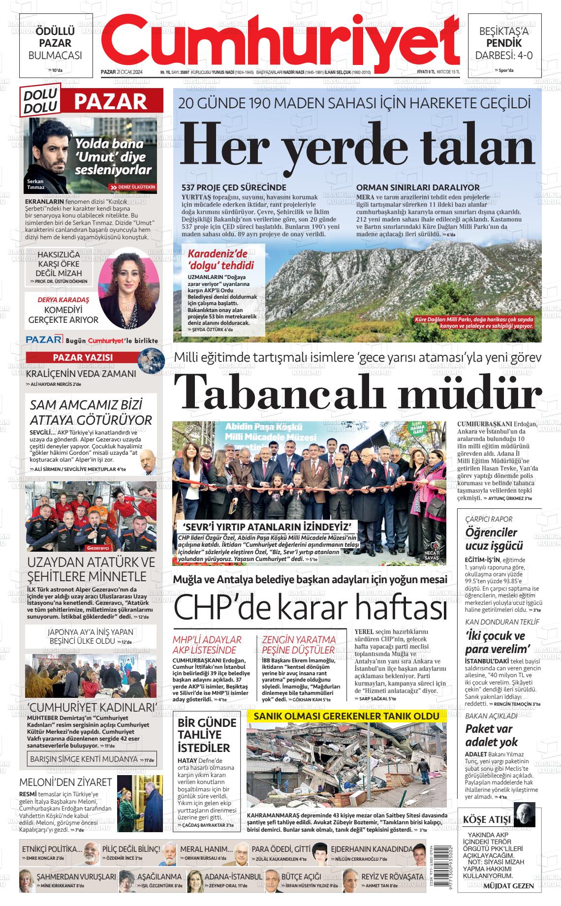 cumhuriyet 21 ocak 2024 tarihli gazetesi B